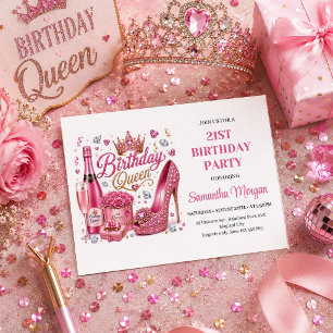 Trendiger rosa goldener glitzernder Geburtstag Que Einladung