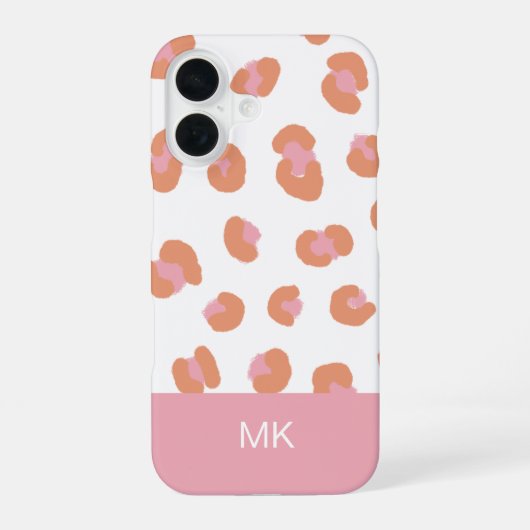 Trendiger Rosa Leopard Monogramm Initiale iPhone 16 Hülle (Rückseite)