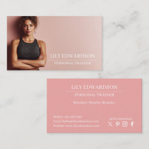 Trendiger rosa Personal Trainer Fitness Coach Foto Visitenkarte