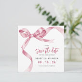 Trendiger rosa Schleifen Abschluss Save The Date (Stehend Vorderseite)