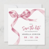 Trendiger rosa Schleifen Abschluss Save The Date (Vorderseite)