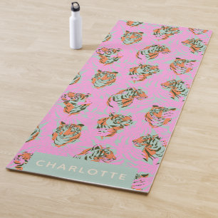 Trendiger rosa Tiger Dschungel Retro personalisier Yogamatte