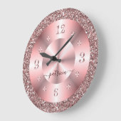 Trendiger Roségold-Glitter-Sparkle-Personalisierte Große Wanduhr (Winkel)