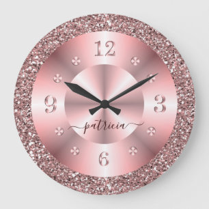 Trendiger Roségold-Glitter-Sparkle-Personalisierte Große Wanduhr