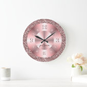 Trendiger Roségold-Glitter-Sparkle-Personalisierte Große Wanduhr (Zuhause)