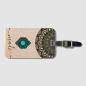 trendiger, schwarz-beige runder Mandala-individuel Gepäckanhänger (Vorderseite (Horizontal))