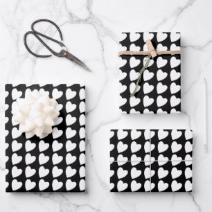 Trendiger Schwarz-Weiß-Herzmusterverlauf Geschenkpapier Set