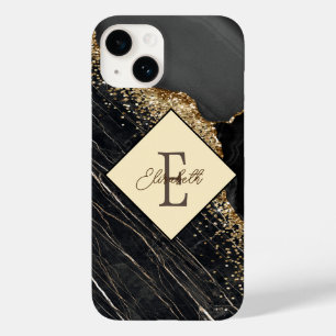 Trendiger schwarzer Marmor, Gold-Sequins-Monogramm Case-Mate iPhone 14 Hülle