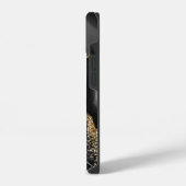 Trendiger schwarzer Marmor, Gold-Sequins-Monogramm iPhone Hülle (Linke Seite)