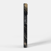 Trendiger schwarzer Marmor, Gold-Sequins-Monogramm iPhone Hülle (Rechte Seite)