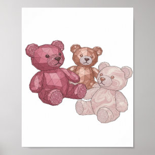 Trendiger Silber-DREI-TEDDYBÄREN-Druck Poster