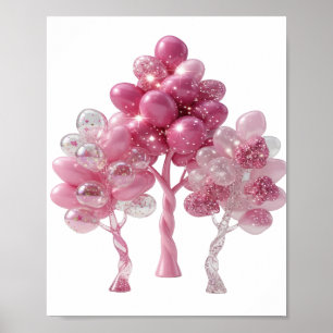 Trendiger silberner BALLOON-BAUMSCHMUCK 3D-Text-Ku Poster