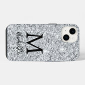Trendiger silberner Glitter-Monogramm-Name iPhone Hülle (Rückseite (Horizontal))