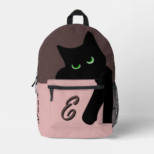 Trendiger Spionierender Schwarzer Katzen-Monogramm Bedruckter Rucksack