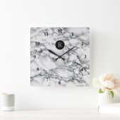 Trendiger Stein aus weißem Marmor - Buchstaben hin Quadratische Wanduhr (Zuhause)