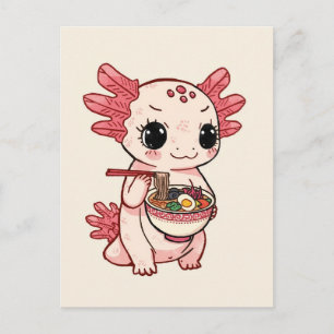 Trendiger süßer Axolotl, der japanische Ramen isst Postkarte