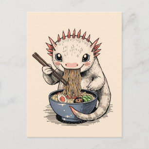 Trendiger süßer Axolotl, der japanisches Ramen iss Postkarte