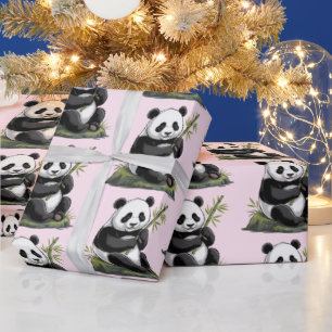 Trendiger süßer Panda-Bär mit Grünzeug-Bambus Rosa Geschenkpapier