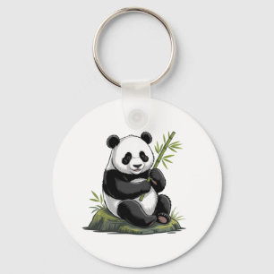 Trendiger süßer Panda-Bär mit Grünzeug Bambus Schlüsselanhänger