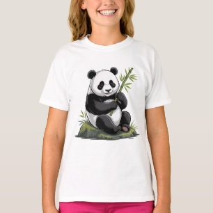 Trendiger süßer Panda-Bär mit Grünzeug-Bambus T-Shirt