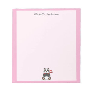 Trendiger süßer Panda-Bär personalisiert Rosa Notizblock