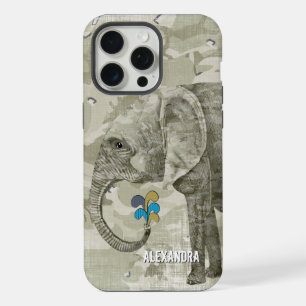 Trendiger Tarno-Elefant auf grünem Tarnmuster iPhone 15 Pro Max Hülle
