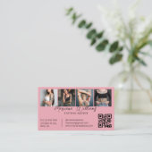 Trendiger Tätowierer QR-Code 4 Foto-Collage pink Visitenkarte (Stehend Vorderseite)