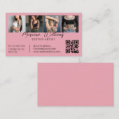 Trendiger Tätowierer QR-Code 4 Foto-Collage pink Visitenkarte (Vorne/Hinten)