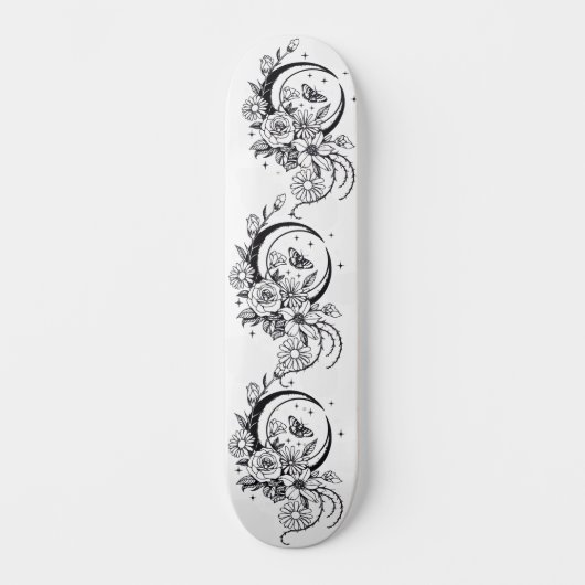 Trendiger Tattoo-Stil Floral Halbmond Deck Skateboard (Vorderseite)
