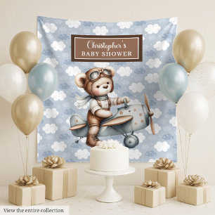 Trendiger Teddybär-Pilot-Babyshower-Hintergrund Wandteppich