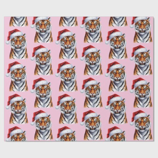 Trendiger Tiger mit Weihnachtsmannmütze Weihnachte Geschenkpapier (Flach)