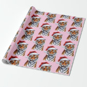 Trendiger Tiger mit Weihnachtsmannmütze Weihnachte Geschenkpapier (Ungerollt)