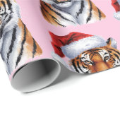 Trendiger Tiger mit Weihnachtsmannmütze Weihnachte Geschenkpapier (Rolleneckpunkt)