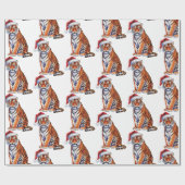 Trendiger Tiger mit Weihnachtsmannmütze Weihnachte Geschenkpapier (Flach)