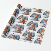Trendiger Tiger mit Weihnachtsmannmütze Weihnachte Geschenkpapier (Ungerollt)