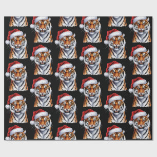 Trendiger Tiger mit Weihnachtsmannmütze Weihnachte Geschenkpapier