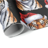 Trendiger Tiger mit Weihnachtsmannmütze Weihnachte Geschenkpapier (Rolleneckpunkt)