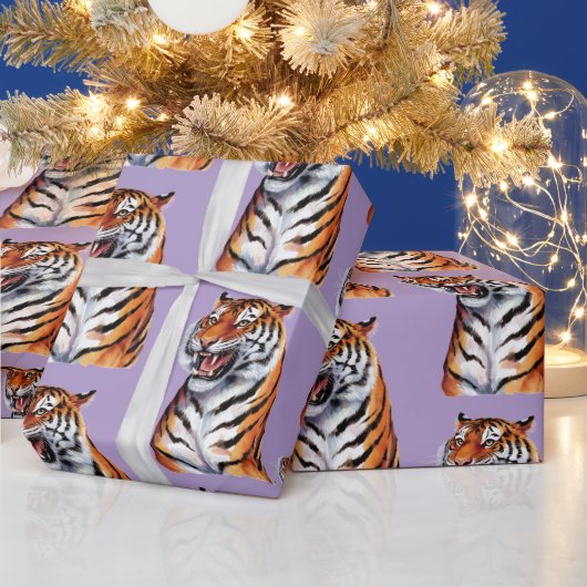 Trendiger Tigerkopf Lila Geschenkpapier (Feiertage)