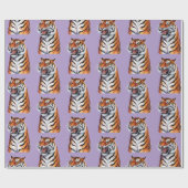 Trendiger Tigerkopf Lila Geschenkpapier (Flach)