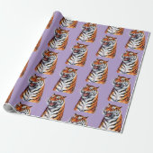 Trendiger Tigerkopf Lila Geschenkpapier (Ungerollt)