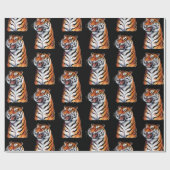 Trendiger Tigerkopf Schwarz Geschenkpapier (Flach)