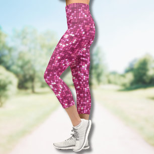 Trendiger Valentinstag Hot Pink Disco-Stil Quadrat Capri Leggings