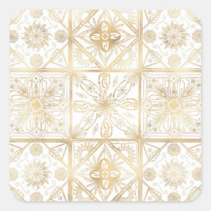Trendiger Vintage-Gold-Geometrie-Ornament-Fliesen- Quadratischer Aufkleber