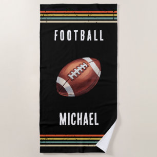 Trendiger Vintage personalisierter Fußball Schwarz Strandtuch