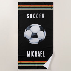 Trendiger Vintage personalisierter Fußball schwarz Strandtuch