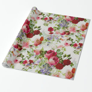 Trendiger Vintage roter und rosa Blumenprint Geschenkpapier