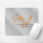Trendiger Visagist Silber Grau Orange Monogramm Mousepad (Mit Mouse)
