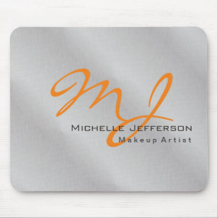 Trendiger Visagist Silber Grau Orange Monogramm Mousepad