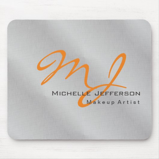 Trendiger Visagist Silber Grau Orange Monogramm Mousepad (Vorne)