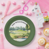 Trendiger Wasserfarben-Golfkurs-Wagen Pappteller (Party)